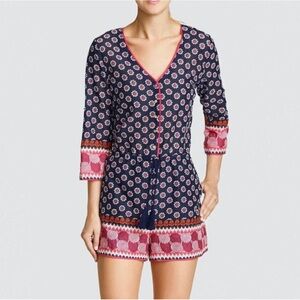 Draper James Riviera Romper One Piece Outfit Cotton Navy Pink Size 10 Vacation